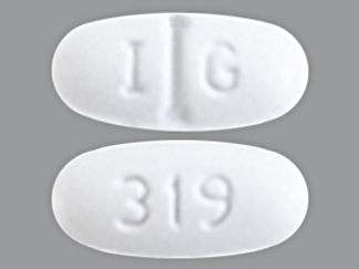 This is a Tablet imprinted with I G on the front, 319 on the back.