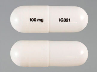 Esto es un Cápsula imprimido con 100 mg en la parte delantera, IG321 en la parte posterior, y es fabricado por None.