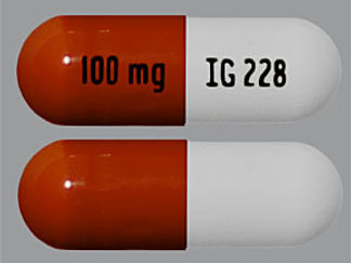 This is a Capsule imprinted with 100 mg on the front, IG228 on the back.