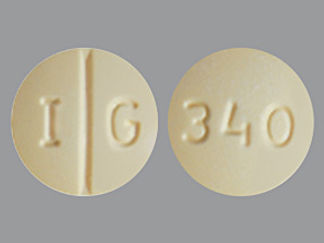 This is a Tablet imprinted with I G on the front, 340 on the back.