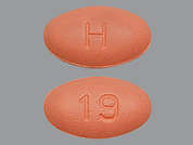 Simvastatin: This is a brick red oval Tablet imprinted with H on the front, 19 on the back, and is manufactured by CAMBER PHARMACE.