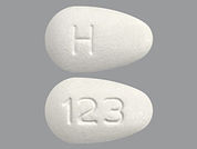 Tenofovir Disoproxil Fumarate: This is a Tablet imprinted with H on the front, 123 on the back.