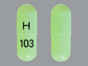 Indomethacin: Esto es un Cápsula verde claro oblongo imprimido con H en la parte delantera, 103 en la parte posterior, y es fabricado por XLCARE PHARMACE.