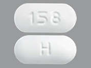 Irbesartan: Esto es un Tableta blanco oblongo imprimido con 158 en la parte delantera, H en la parte posterior, y es fabricado por CAMBER PHARMACE.