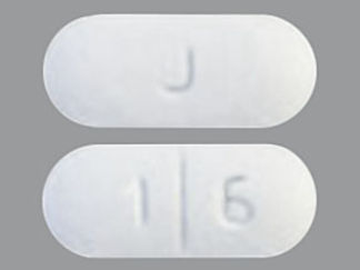 This is a Tablet imprinted with J on the front, 1 6 on the back.