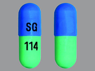 This is a Capsule imprinted with SG on the front, 114 on the back.