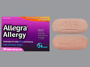 Allegra Allergy: Esto es un Tableta imprimido con 018 en la parte delantera, e en la parte posterior, y es fabricado por None.