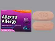 Allegra Allergy: Esto es un Tableta imprimido con 018 en la parte delantera, e en la parte posterior, y es fabricado por None.