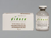 Vidaza: Esto es un Vial imprimido con nada en la parte delantera, nada en la parte posterior, y es fabricado por None.