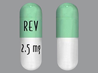 This is a Capsule imprinted with REV on the front, 2.5 mg on the back.