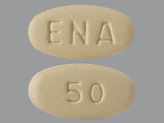 Esto es un Tableta imprimido con ENA en la parte delantera, 50 en la parte posterior, y es fabricado por None.