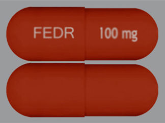 This is a Capsule imprinted with FEDR on the front, 100 mg on the back.