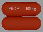 Inrebic: Esto es un Cápsula imprimido con FEDR en la parte delantera, 100 mg en la parte posterior, y es fabricado por None.