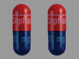This is a Capsule Er 24 Hr imprinted with logo and Cephalon on the front, 30 mg on the back.