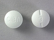 Ritalin: This is a Tablet imprinted with CIBA on the front, 3 on the back.