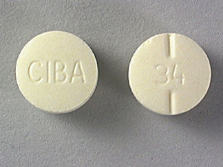 This is a Tablet imprinted with CIBA on the front, 34 on the back.