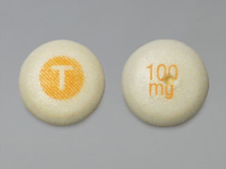 Esto es un Tableta Er 12 Hr imprimido con T en la parte delantera, 100  mg en la parte posterior, y es fabricado por None.