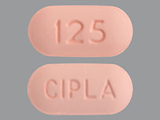 This is a Tablet imprinted with 125 on the front, CIPLA on the back.