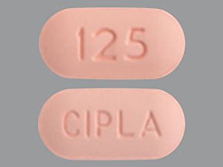 Esto es un Tableta imprimido con 125 en la parte delantera, CIPLA en la parte posterior, y es fabricado por None.