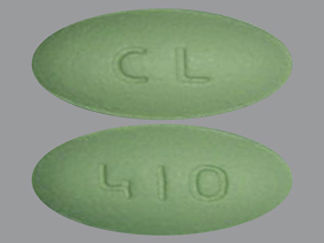 This is a Tablet imprinted with CL on the front, 410 on the back.