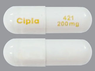 This is a Capsule imprinted with Cipla on the front, 421  200 mg on the back.