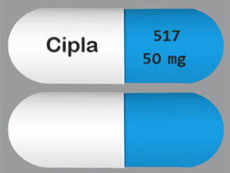 Esto es un Cápsula imprimido con Cipla en la parte delantera, 517  50 mg en la parte posterior, y es fabricado por None.