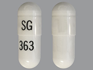 This is a Capsule imprinted with SG on the front, 363 on the back.
