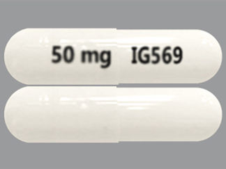Esto es un Cápsula imprimido con 50 mg en la parte delantera, IG569 en la parte posterior, y es fabricado por None.
