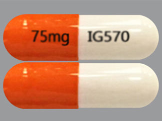 This is a Capsule imprinted with 75mg on the front, IG570 on the back.