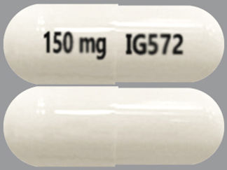 Esto es un Cápsula imprimido con 150 mg en la parte delantera, IG572 en la parte posterior, y es fabricado por None.
