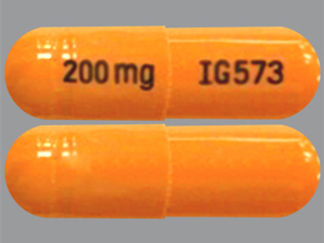 Esto es un Cápsula imprimido con 200 mg en la parte delantera, IG573 en la parte posterior, y es fabricado por None.