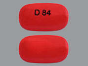 Divalproex Sodium: This is a pinkish-red oblong Tablet Dr imprinted with D 84 on the front, nothing on the back, and is manufactured by RISING PHARM.