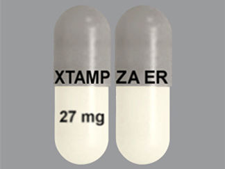 This is a Capsule Sprinkle Er 12 Hr imprinted with XTAMPZA ER on the front, 27 mg on the back.