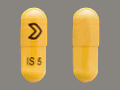 This is a caramel oblong Capsule imprinted with logo on the front, IS 5 on the back, and is manufactured by ACTAVIS/TEVA.