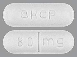 This is a Tablet imprinted with BHCP on the front, 80 mg on the back.
