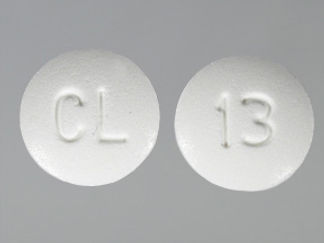 This is a Tablet imprinted with CL on the front, 13 on the back.