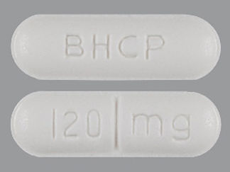 This is a Tablet imprinted with BHCP on the front, 120 mg on the back.