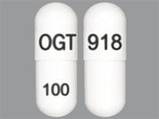 Miglustat: This is a Capsule imprinted with OGT 918 on the front, 100 on the back.