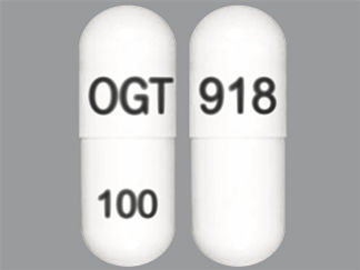 Esto es un Cápsula imprimido con OGT 918 en la parte delantera, 100 en la parte posterior, y es fabricado por None.