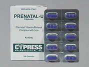 Prenatal-U: Esto es un Cápsula blue violet oblongo imprimido con CYP 179 en la parte delantera, CYP 179 en la parte posterior, y es fabricado por CYPRESS PHARM..