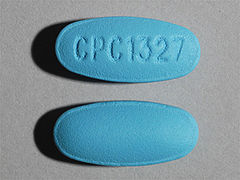 Esto es un Tableta azul oval imprimido con CPC1327 en la parte delantera, nada en la parte posterior, y es fabricado por CYPRESS PHARM..