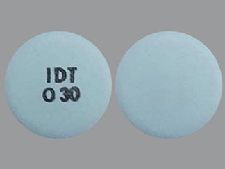 Esto es un Tableta Sólo Por Uso Oral imprimido con IDT  O 30 en la parte delantera, nada en la parte posterior, y es fabricado por None.