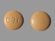 Amlodipine-Olmesartan: This is a Tablet imprinted with C74 on the front, nothing on the back.