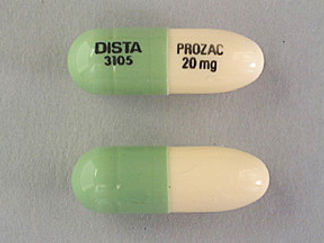 Esto es un Cápsula imprimido con DISTA  3105 en la parte delantera, PROZAC  20 mg en la parte posterior, y es fabricado por None.