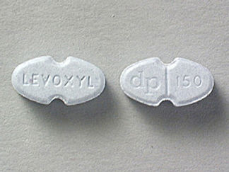 This is a Tablet imprinted with LEVOXYL on the front, dp  150 on the back.