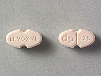 This is a Tablet imprinted with LEVOXYL on the front, dp  125 on the back.