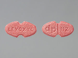 This is a Tablet imprinted with LEVOXYL on the front, dp 112 on the back.