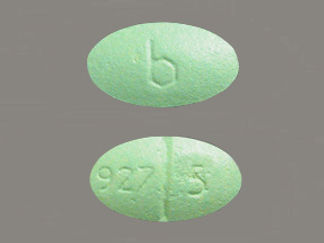 This is a Tablet imprinted with b on the front, 927 5 on the back.