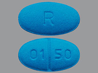 This is a Tablet imprinted with R on the front, 01 50 on the back.