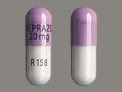 Omeprazole: This is a iron gray oblong Capsule Dr imprinted with OMEPRAZOLE  20 mg on the front, R158 on the back, and is manufactured by DR.REDDY'S LAB.